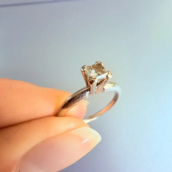 Natural Diamond 1/4 Carat 14k White Gold Classic Princess Cut Contempora… - Picture 5 of 10